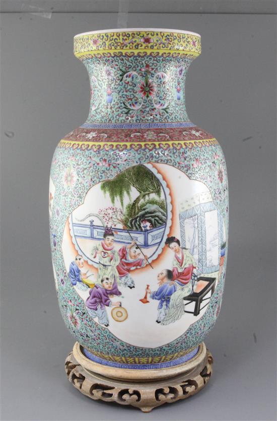 A Chinese famille rose lantern shaped vase, Republic period, height 40.5cm, small hairline crack to rim